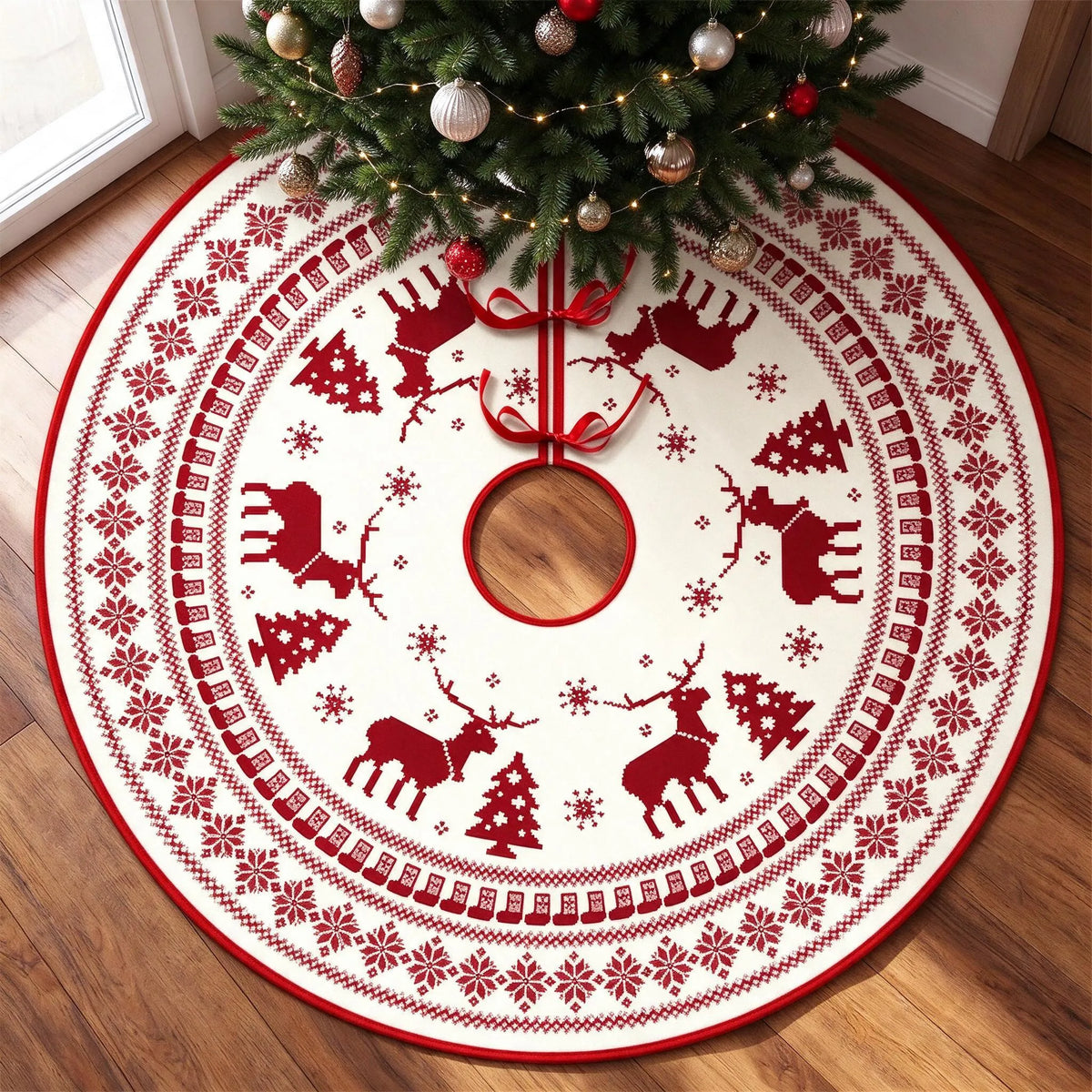 Printed Holiday Motif Christmas Tree Skirt