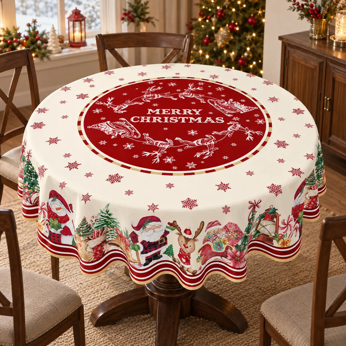 Printed Round Holiday Tablecloth