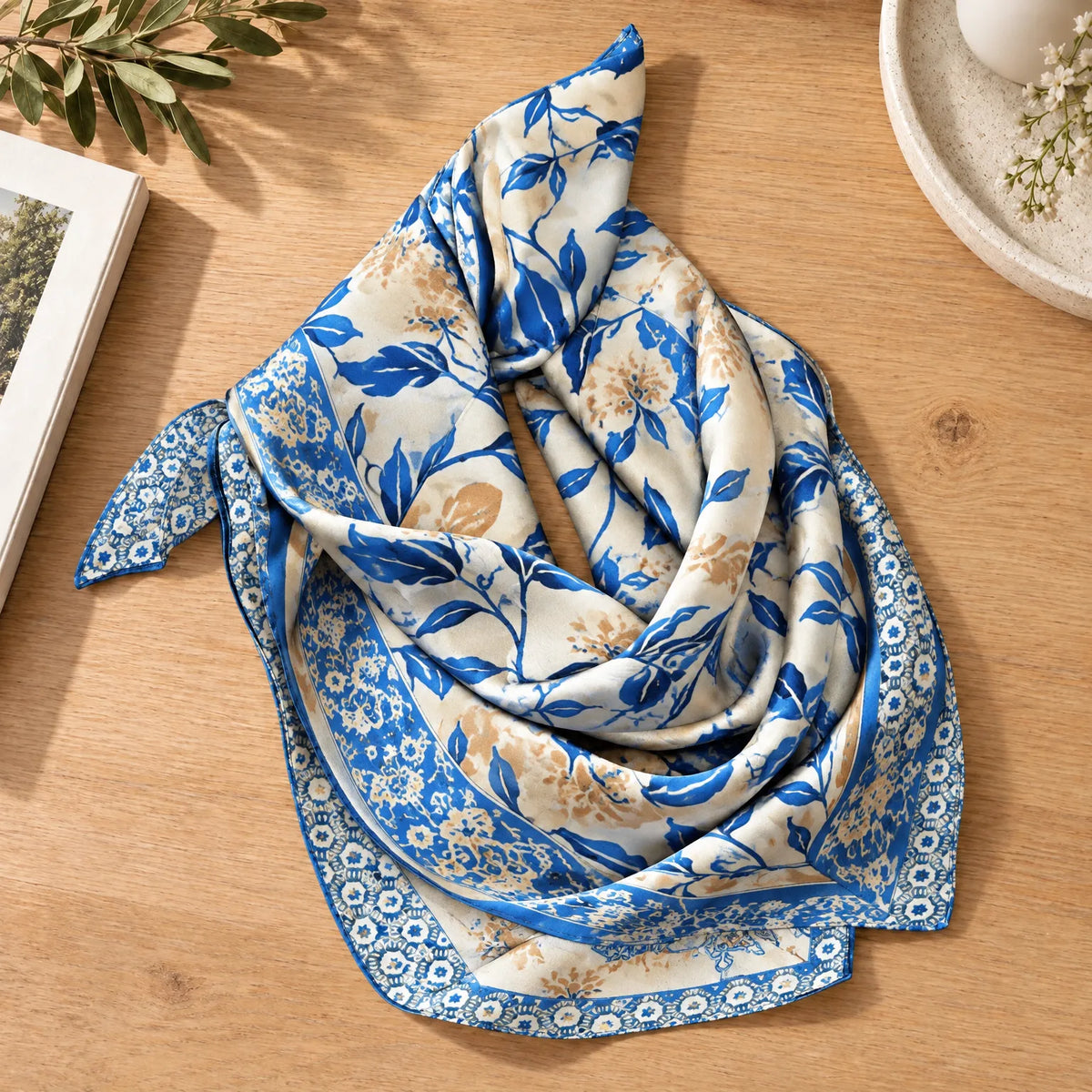 Printed Simulated Silk Square Scarf