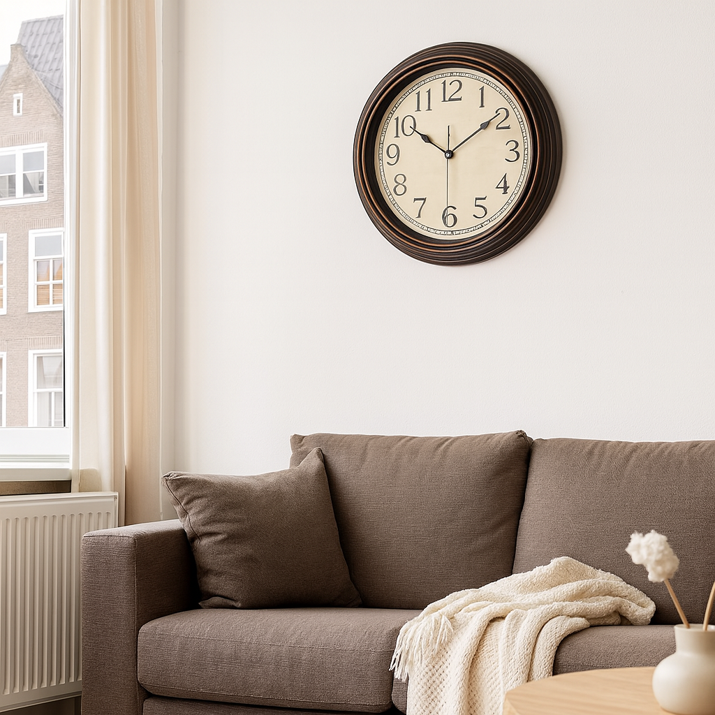 Retro Wooden Wall Clock Silent Quartz Classic Living Room | Belvoka