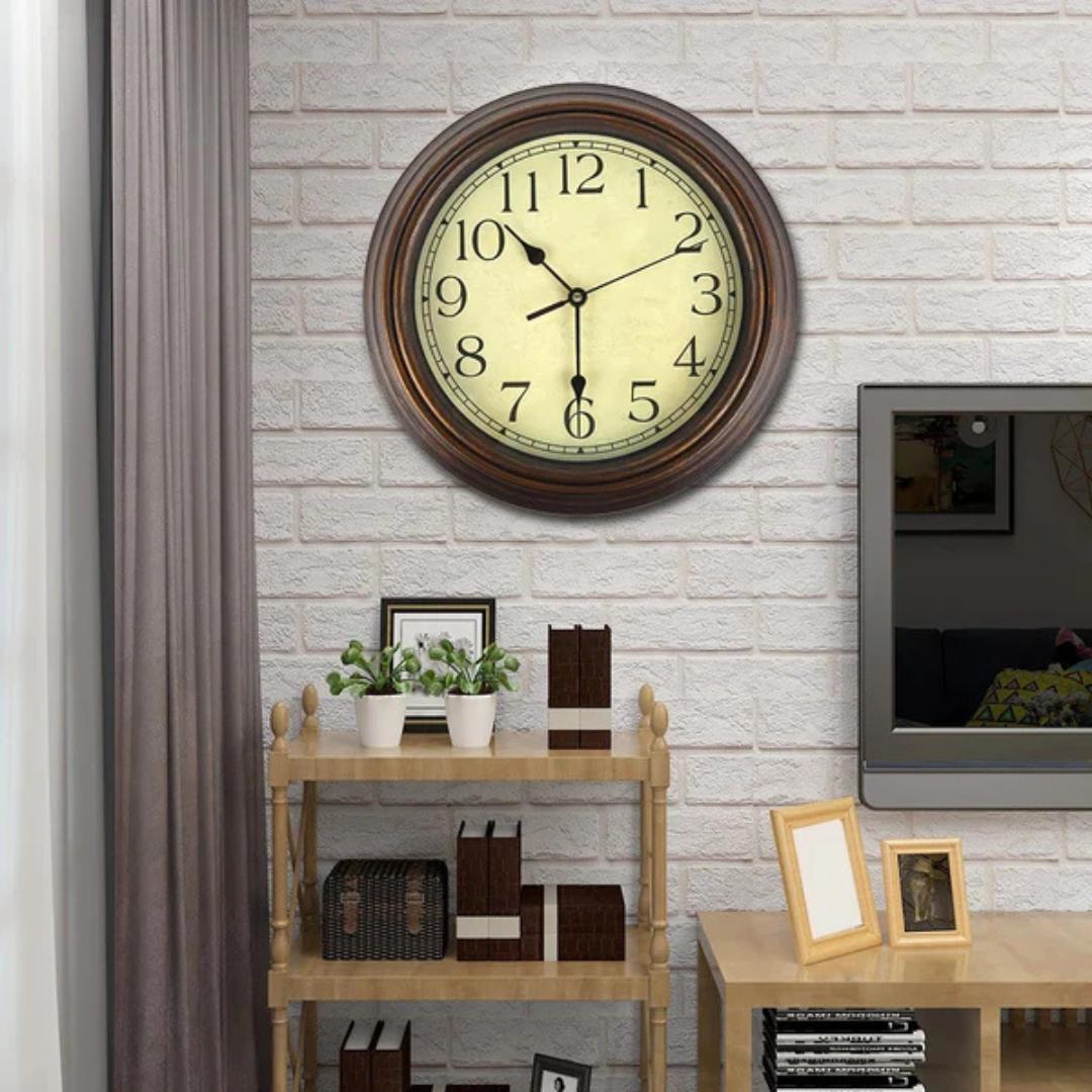 Retro Wooden Wall Clock Silent Quartz Classic Living Room | Belvoka