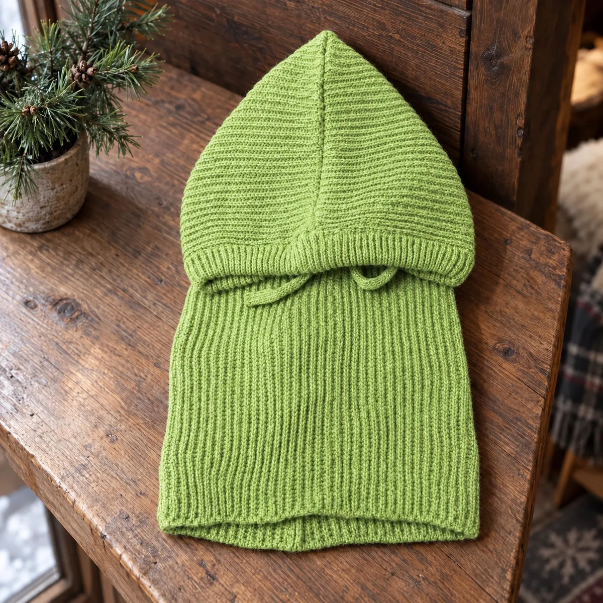 Ribbed Knit Hooded Balaclava Hat