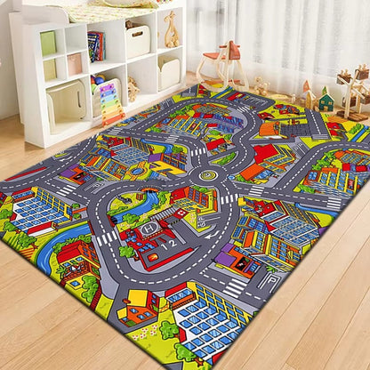 Road Pattern Kids Play Mat Modern Indoor Play Area Rug | Malvero