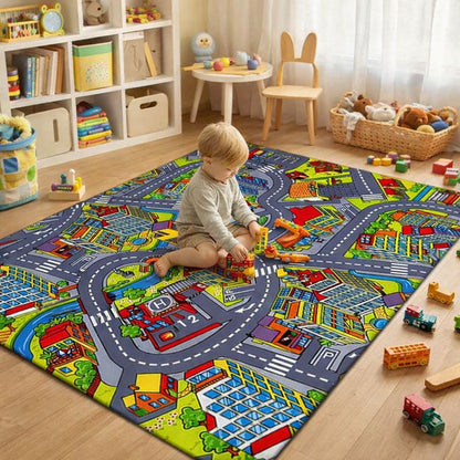 Road Pattern Kids Play Mat Modern Indoor Play Area Rug | Malvero