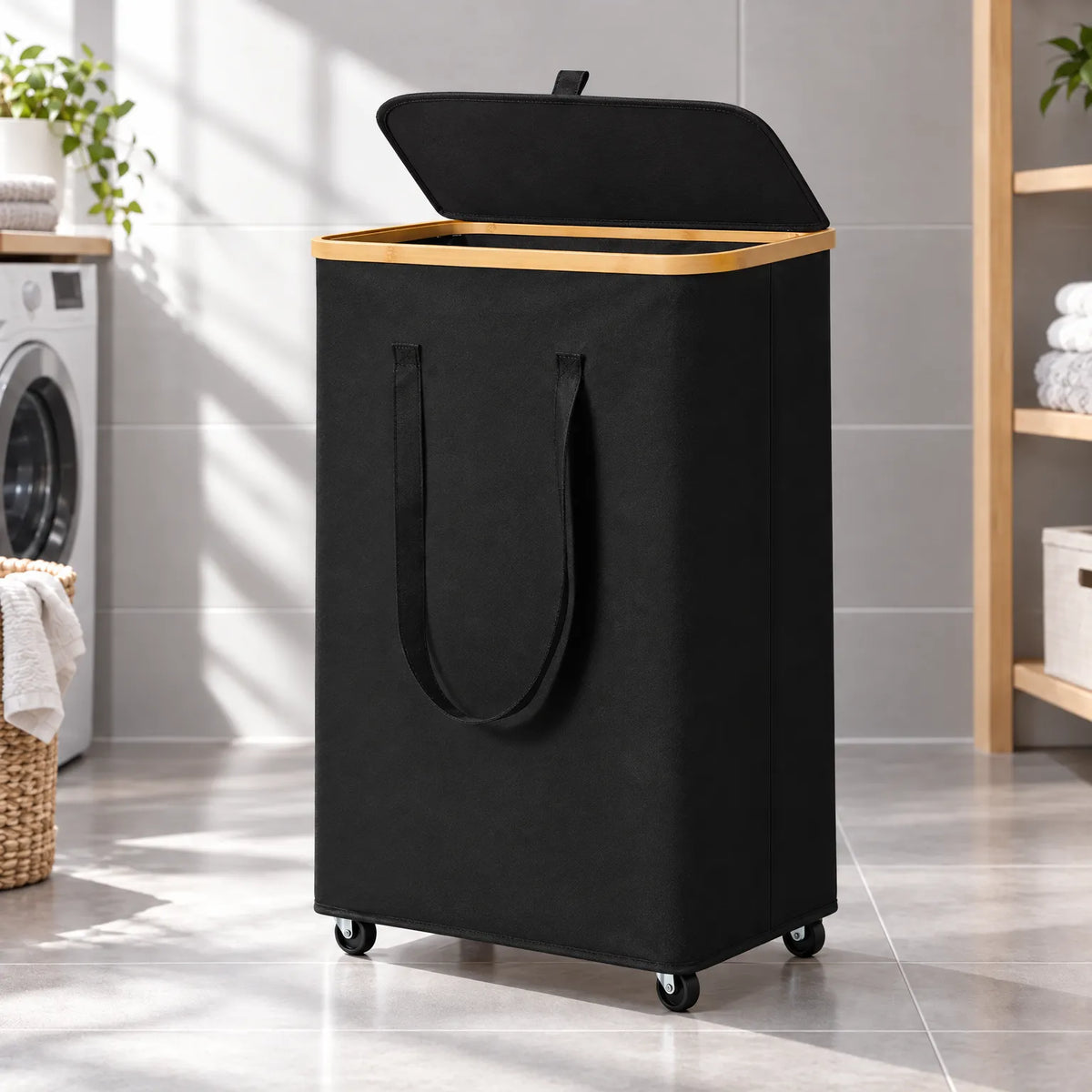 Rolling Rectangular Fabric Laundry Basket