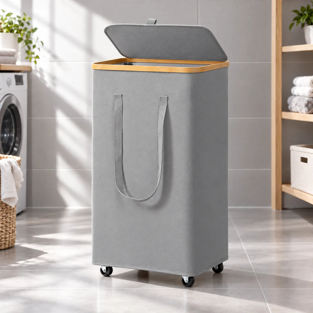 Rolling Rectangular Fabric Laundry Basket
