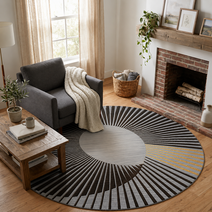 Round Geometric Design Modern Glam Polyester Rug | Mavrelo
