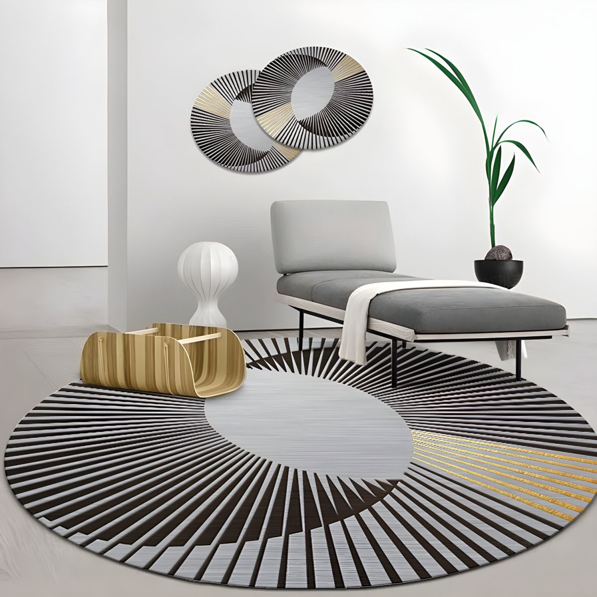 Round Geometric Design Modern Glam Polyester Rug | Mavrelo