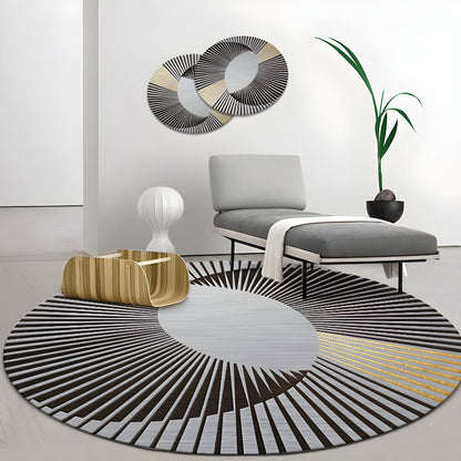 Round Geometric Design Modern Glam Polyester Rug | Mavrelo