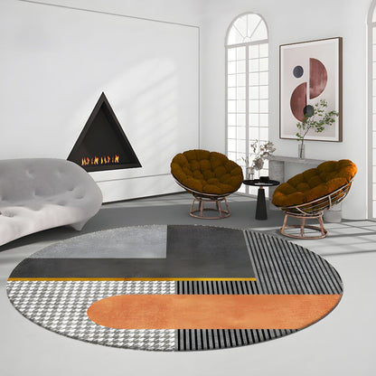 Round Geometric Pattern Glam Area Rug Contemporary Decor | Elvoria