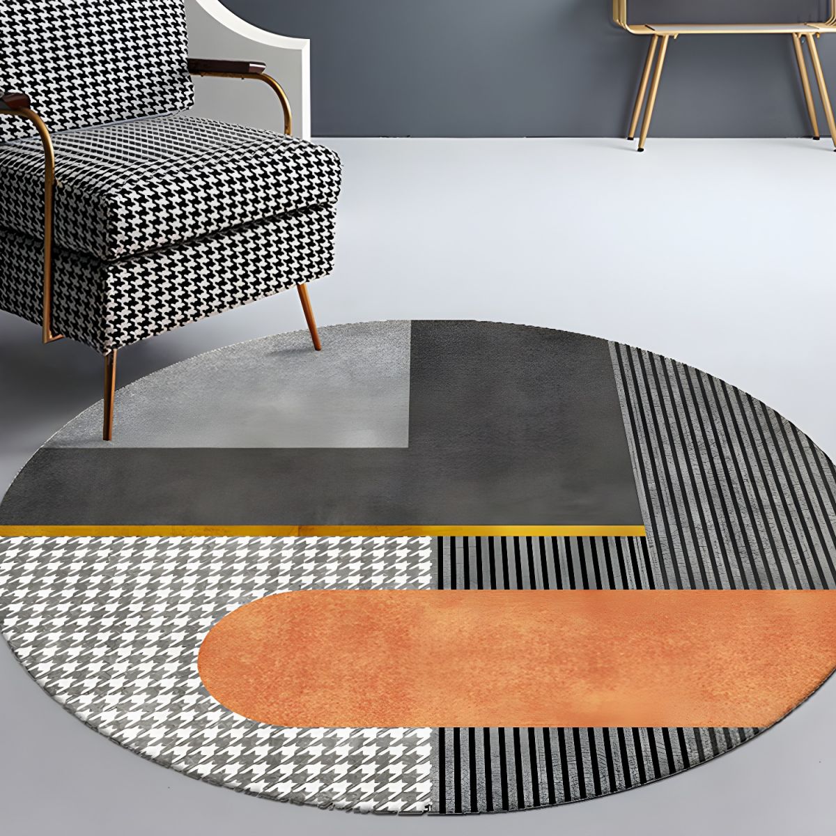 Round Geometric Pattern Glam Area Rug Contemporary Decor | Elvoria