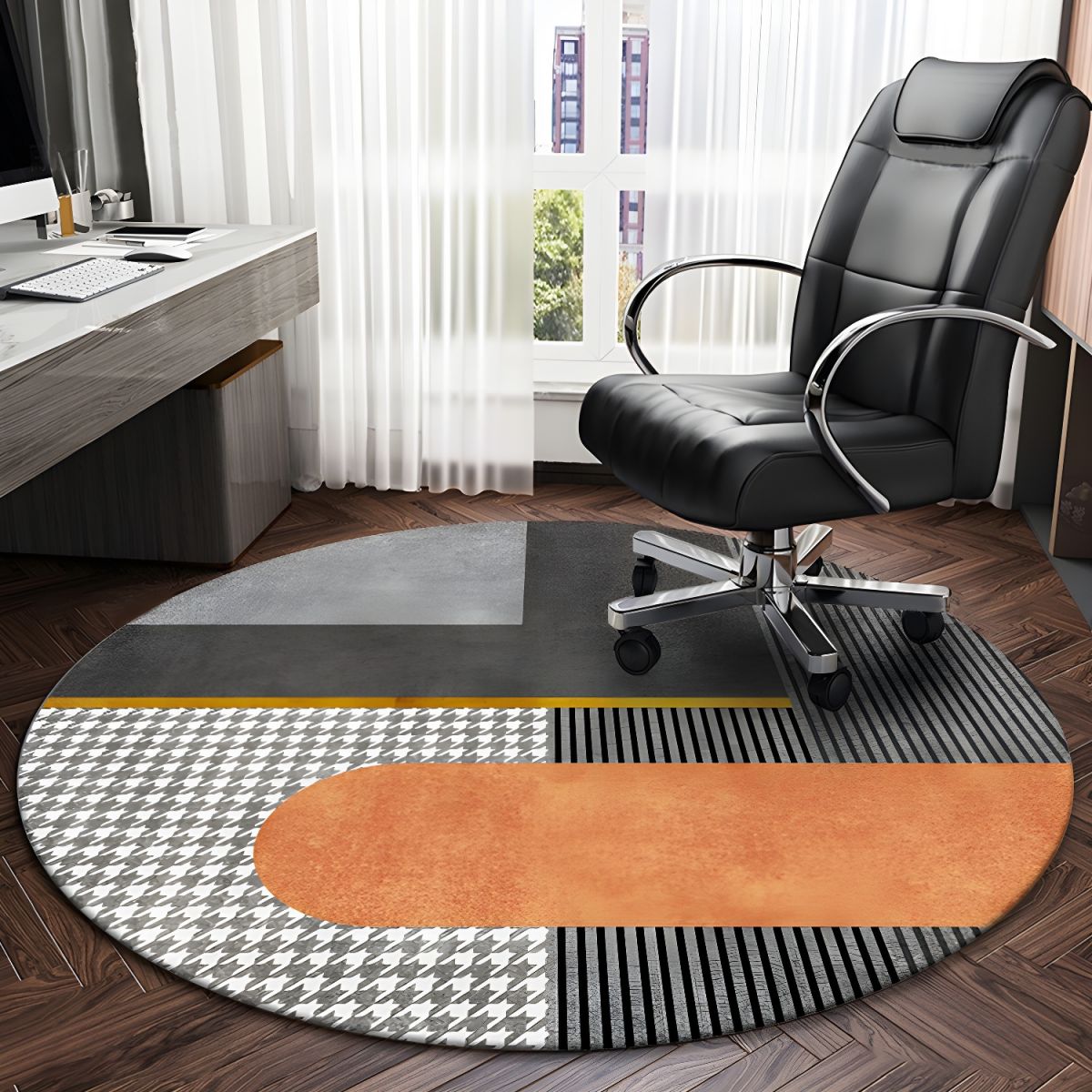 Round Geometric Pattern Glam Area Rug Contemporary Decor | Elvoria