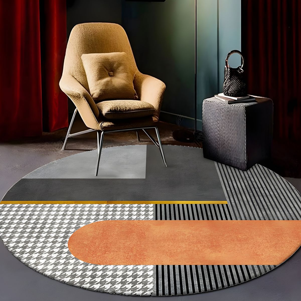 Round Geometric Pattern Glam Area Rug Contemporary Decor | Elvoria