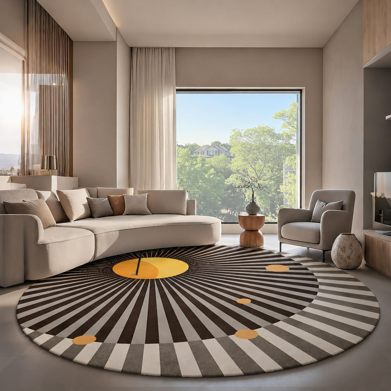 Round Geometric Pattern Modern Glam Polyester Rug | Tavrino