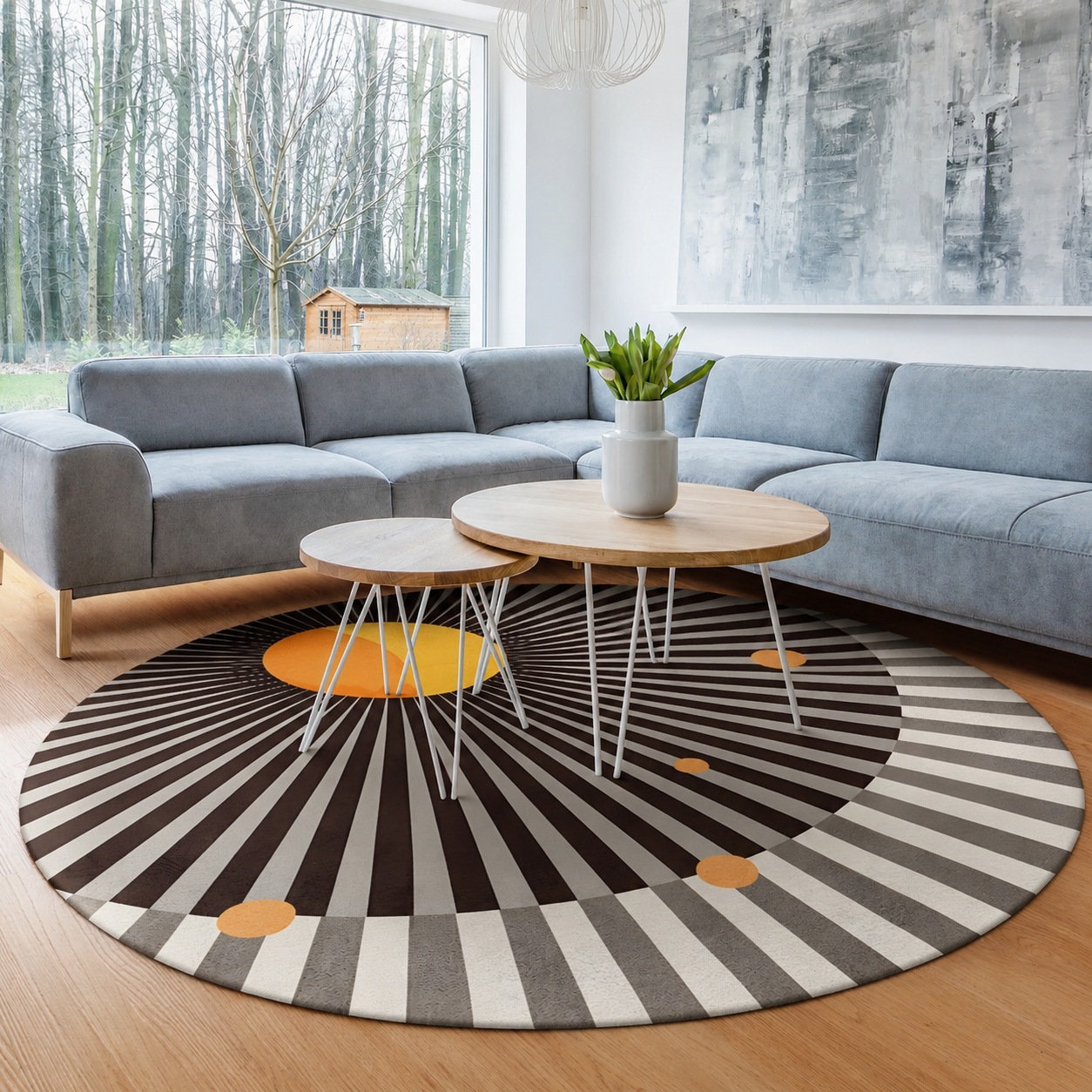 Round Geometric Pattern Modern Glam Polyester Rug | Tavrino
