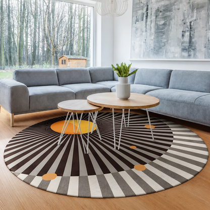 Round Geometric Pattern Modern Glam Polyester Rug | Tavrino