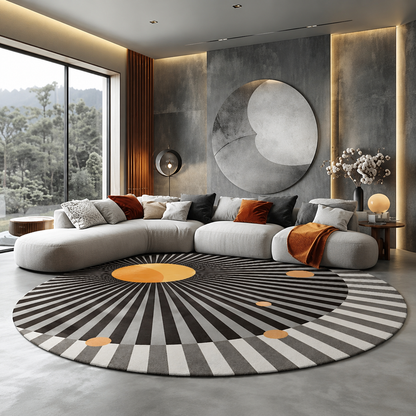Round Geometric Pattern Modern Glam Polyester Rug | Tavrino