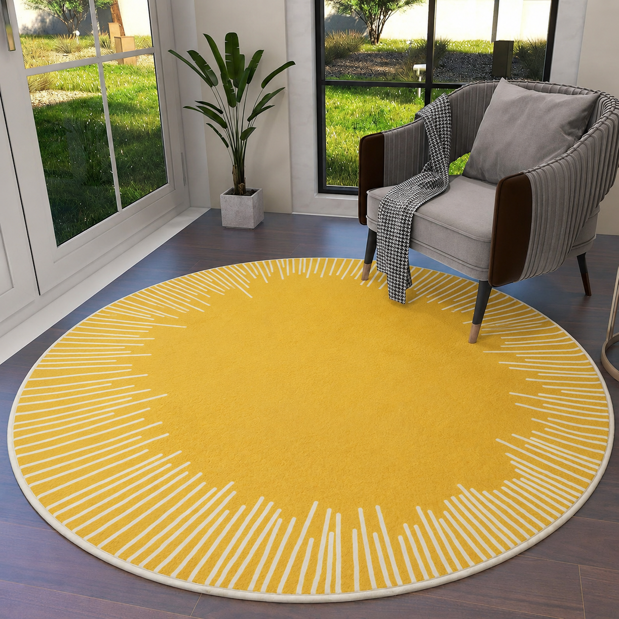 Round Geometric Polyester Area Rug Anti Slip Modern | Velthora