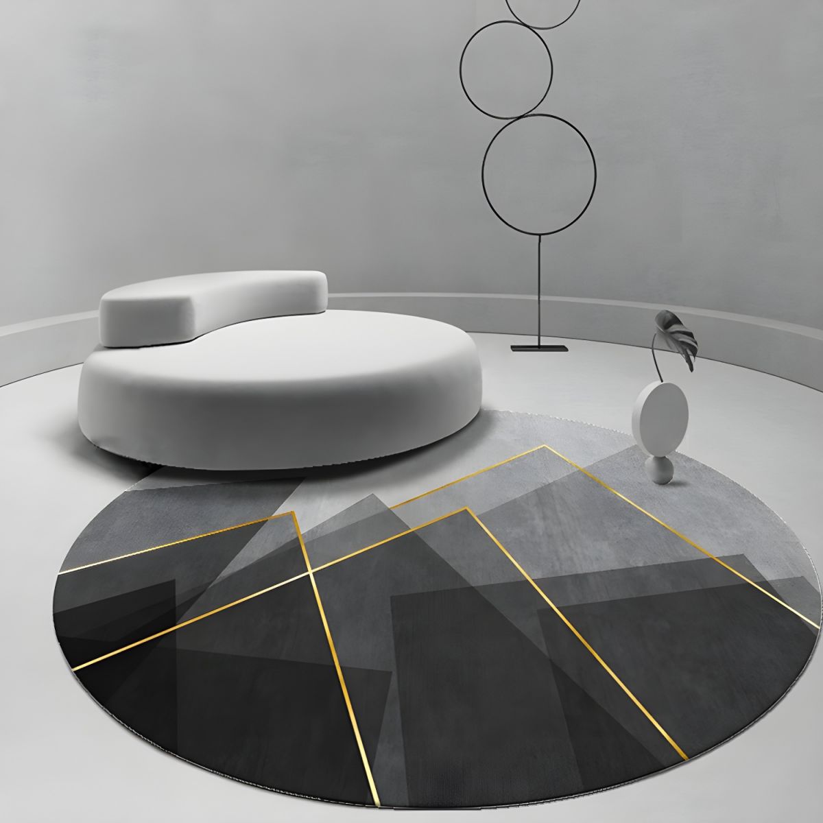 Round Geometric Polyester Rug for Modern Living | Maelora