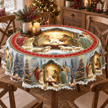 Round Holiday Nativity Scene Tablecloth