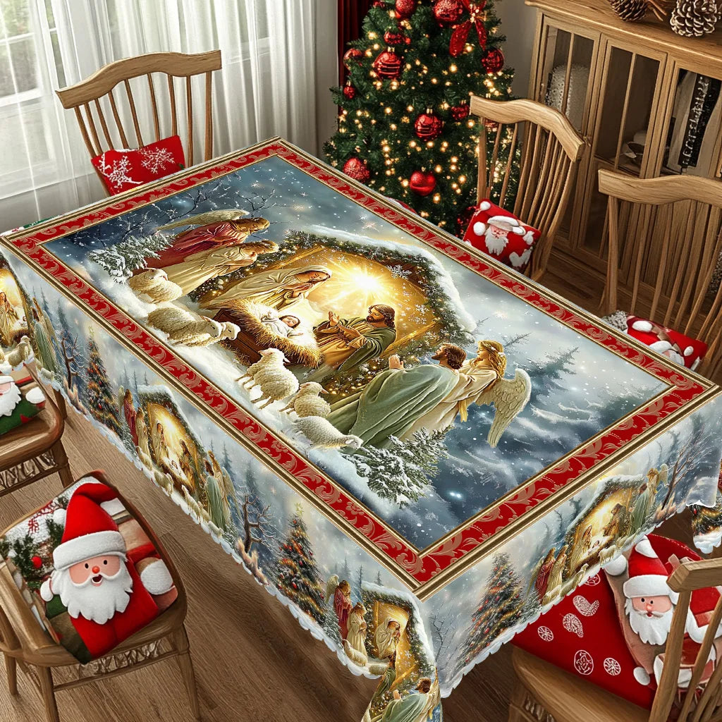 Round Holiday Nativity Scene Tablecloth