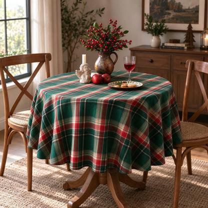 Round Holiday Plaid Dining Tablecloth