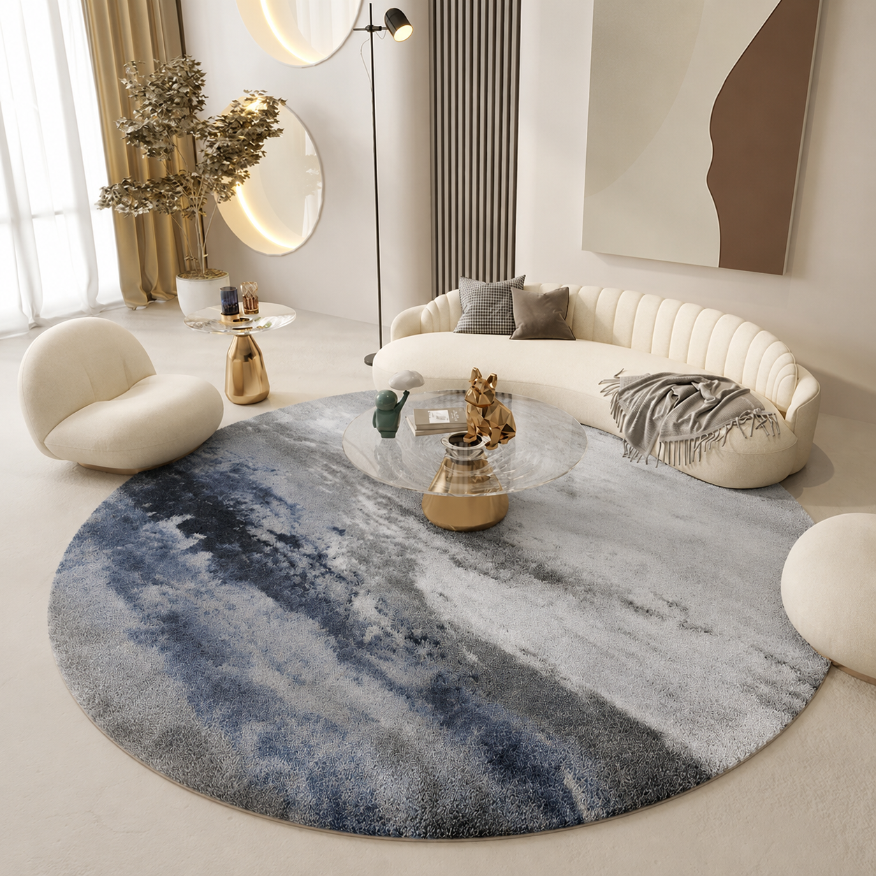 Round Lambswool Rug Nordic Abstract Soft Pet Friendly | Korvelle