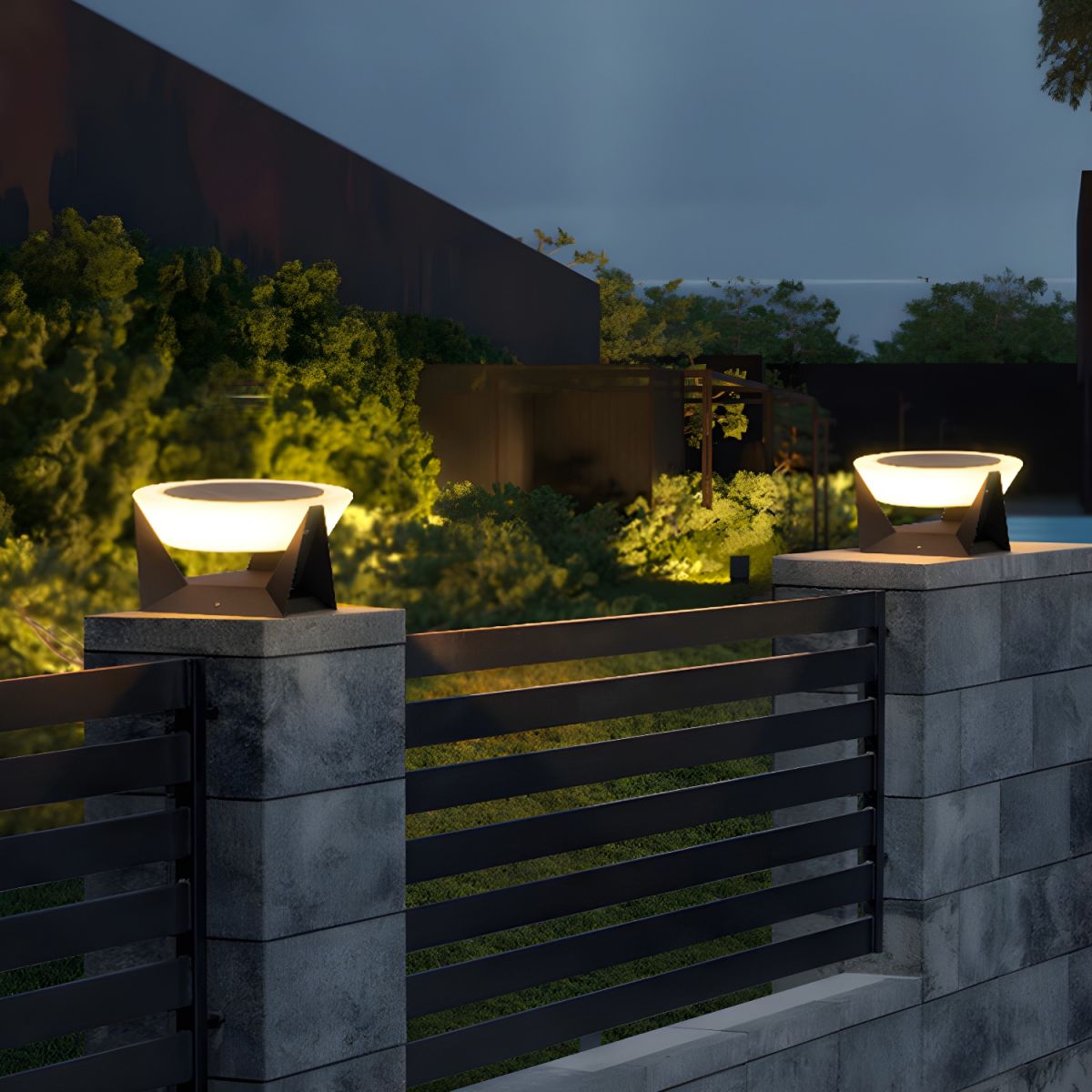 Round Metal Solar Outdoor Pillar Light | Gorvico