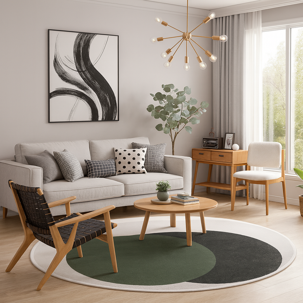 Round Polyester Anti Slip Rug with Circle Design | Norvelle