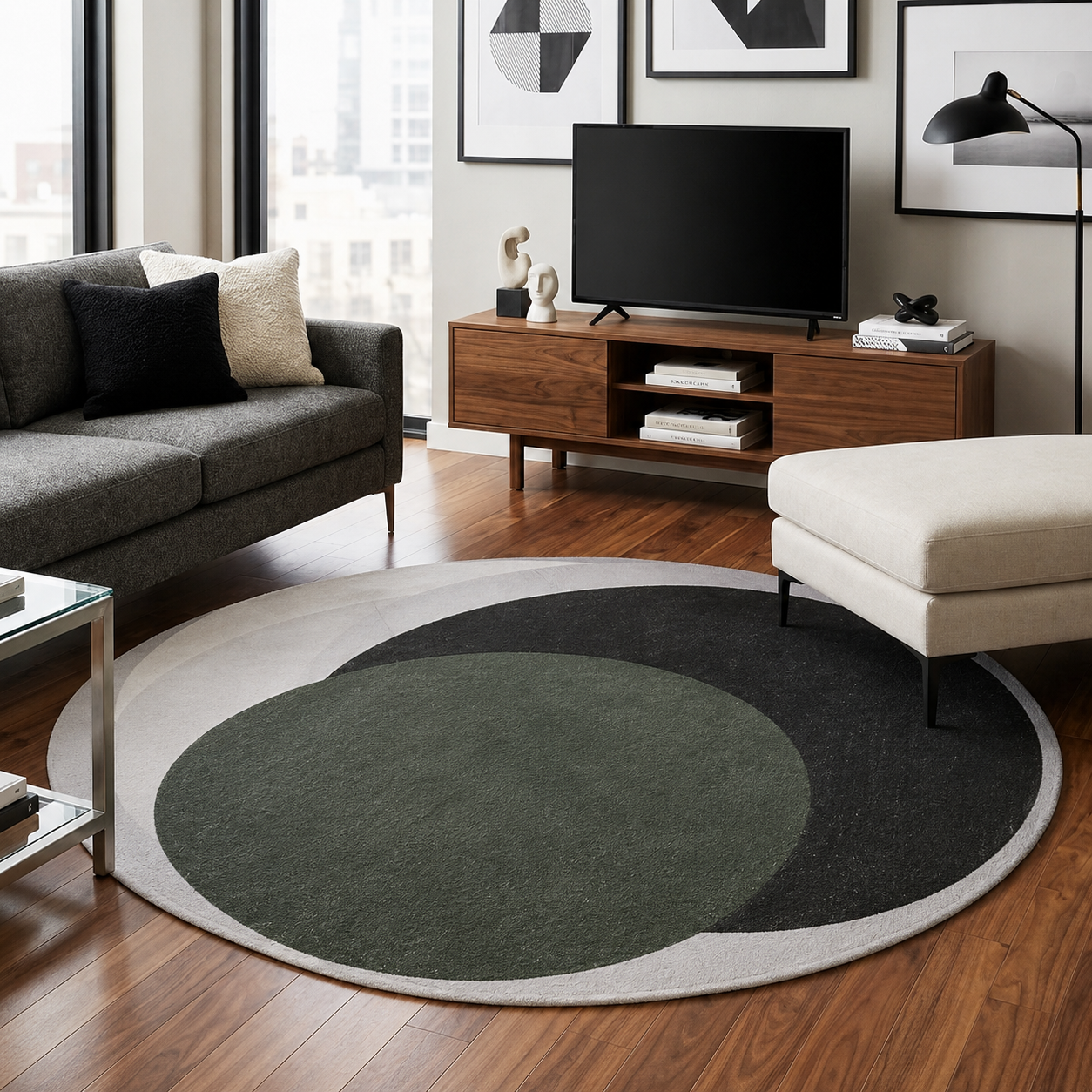 Round Polyester Anti Slip Rug with Circle Design | Norvelle