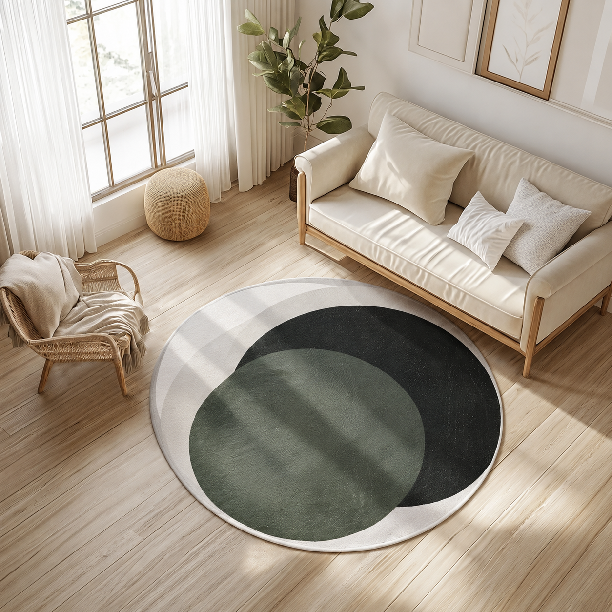 Round Polyester Anti Slip Rug with Circle Design | Norvelle