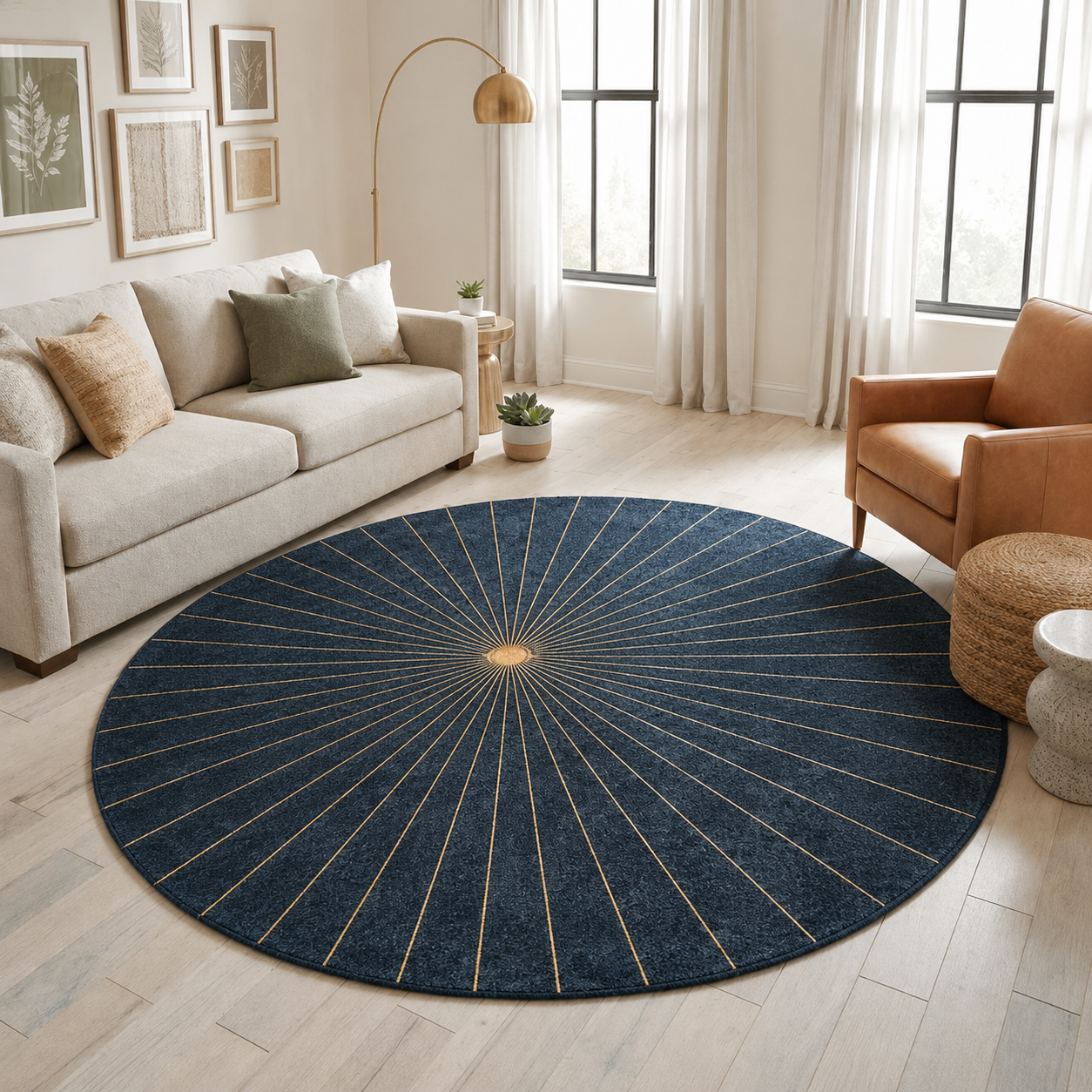 Round Polyester Rug Radiating Lines Modern Glam | Brevani
