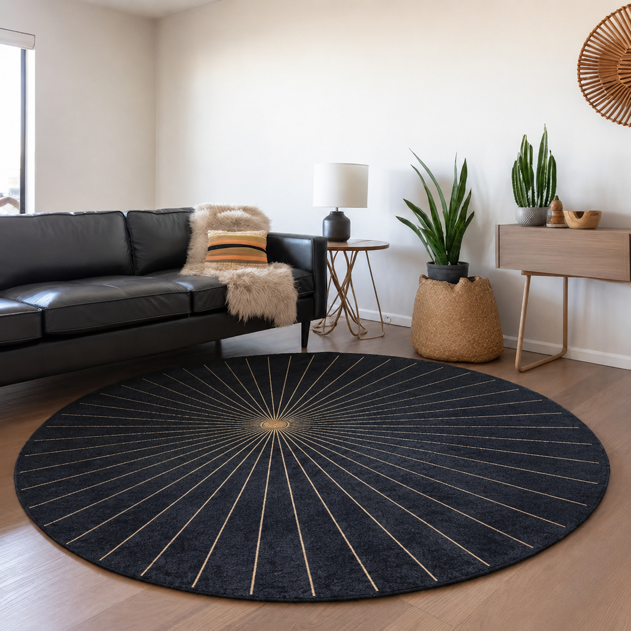 Round Polyester Rug Radiating Lines Modern Glam | Brevani