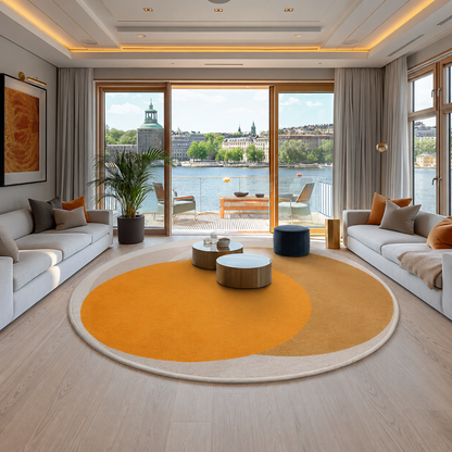 Round Polyester Rug with Anti Slip Overlapping Circles | Marenda