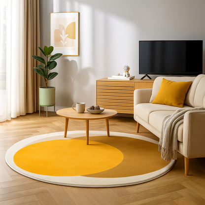 Round Polyester Rug with Anti Slip Overlapping Circles | Marenda