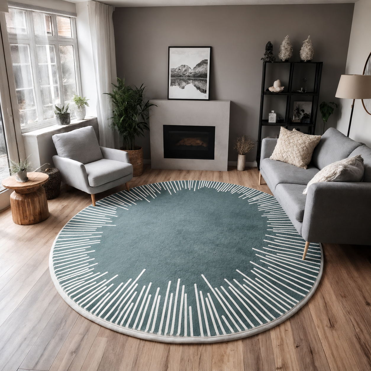 Round Polyester Rug with Geometric Anti Slip Design | Norvent