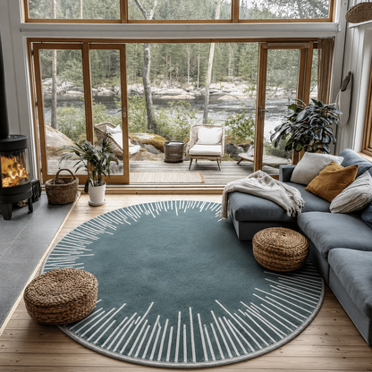 Round Polyester Rug with Geometric Anti Slip Design | Norvent