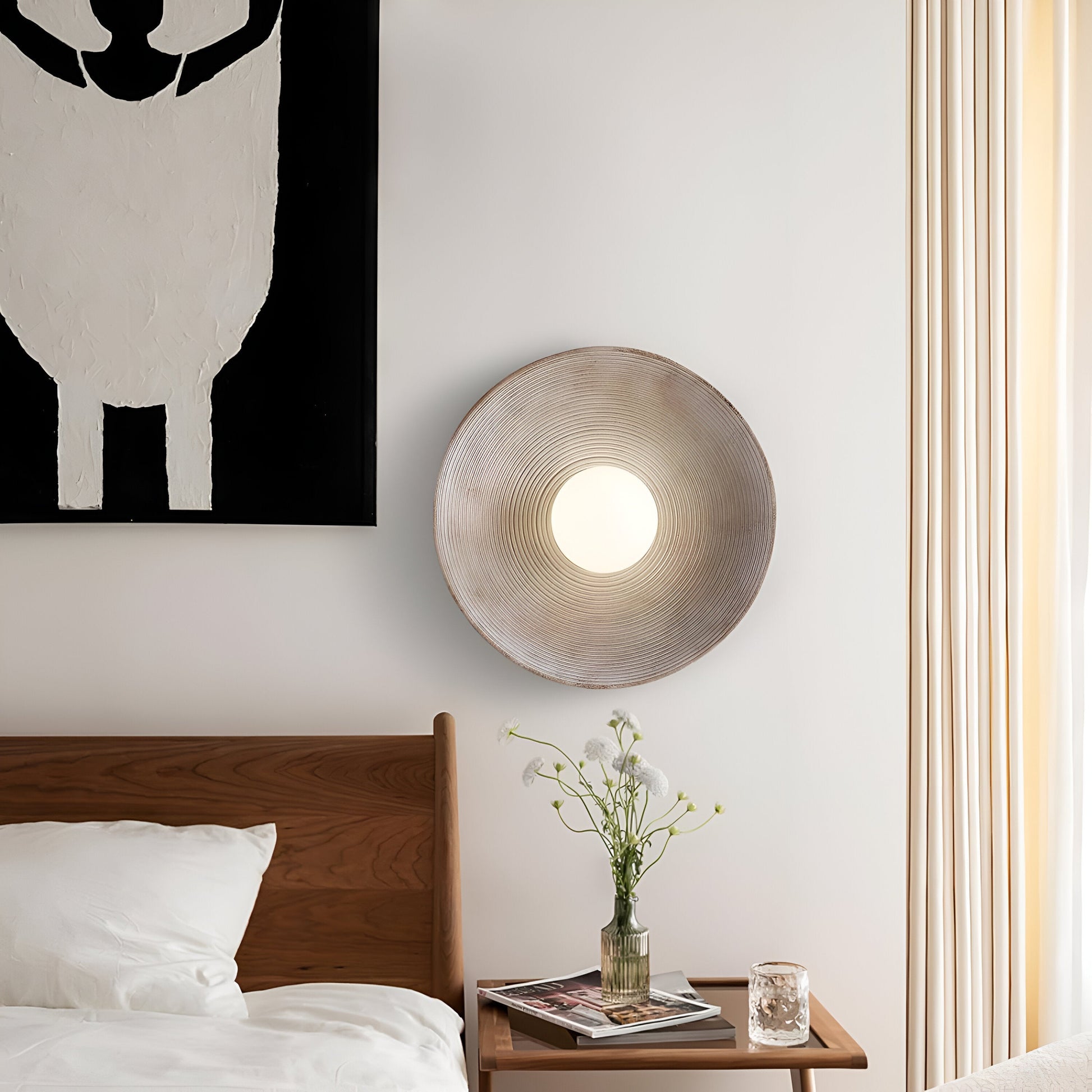 Round Resin Retro Japandi Wall Sconce Light Fixture | Hikaria