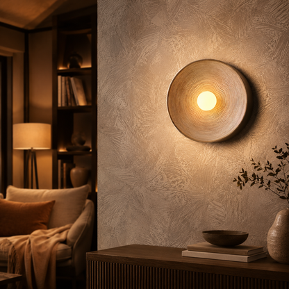 Round Resin Retro Japandi Wall Sconce Light Fixture | Hikaria