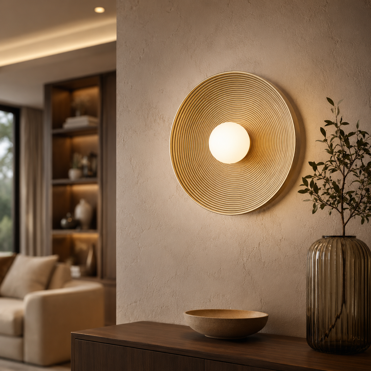 Round Resin Retro Japandi Wall Sconce Light Fixture | Hikaria