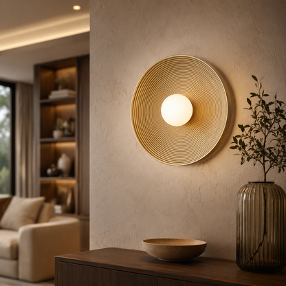 Round Resin Retro Japandi Wall Sconce Light Fixture | Hikaria