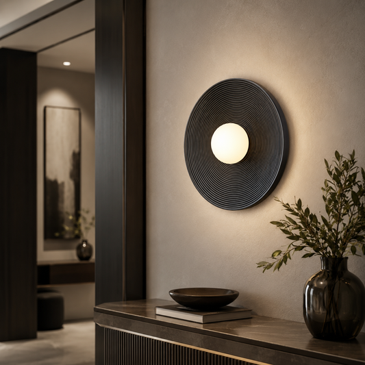 Round Resin Retro Japandi Wall Sconce Light Fixture | Hikaria