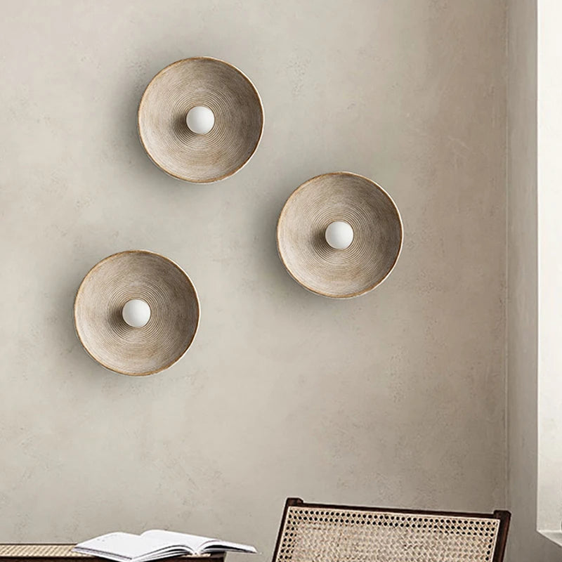 Round Resin Retro Japandi Wall Sconce Light Fixture | Hikaria