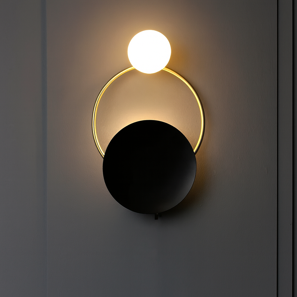 Round Vintage Black and Gold Metal LED Wall Light | Wallora