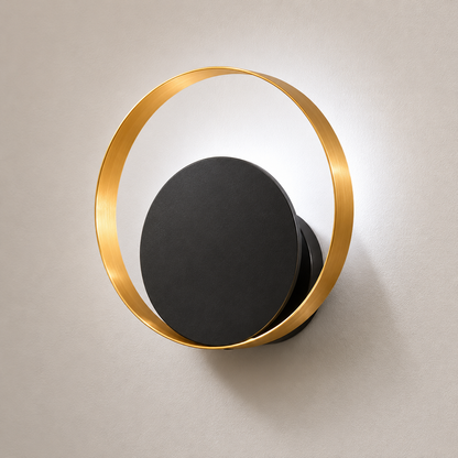 Round Vintage Black and Gold Metal LED Wall Light | Wallora