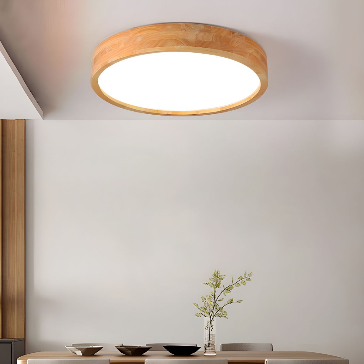 Round Wood LED Ceiling Light Flush Mount Nordic Style | Delune