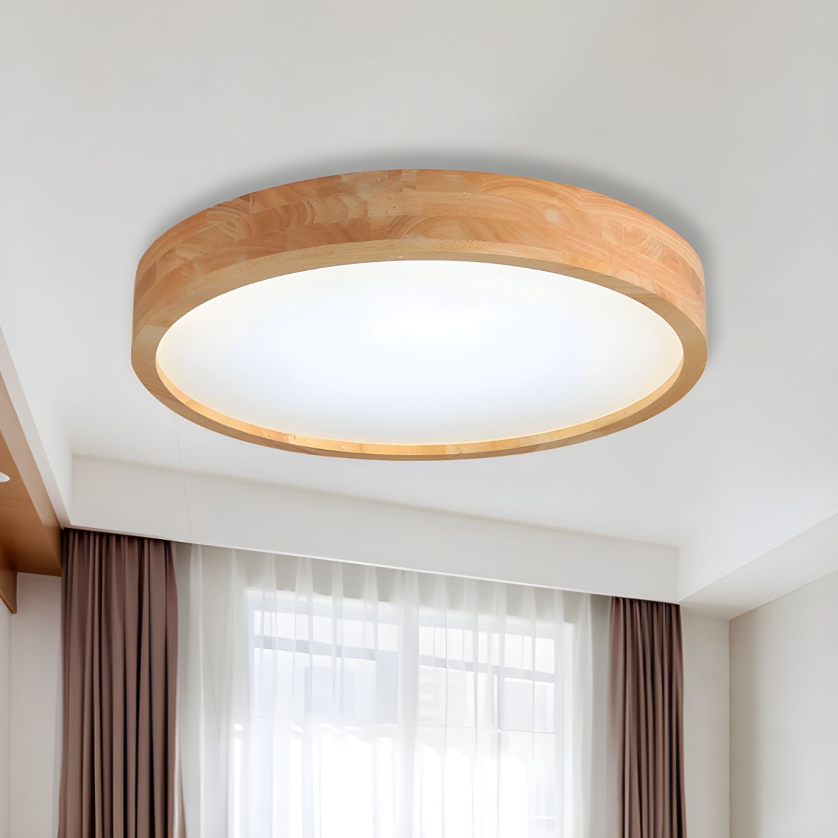 Round Wood LED Ceiling Light Flush Mount Nordic Style | Delune