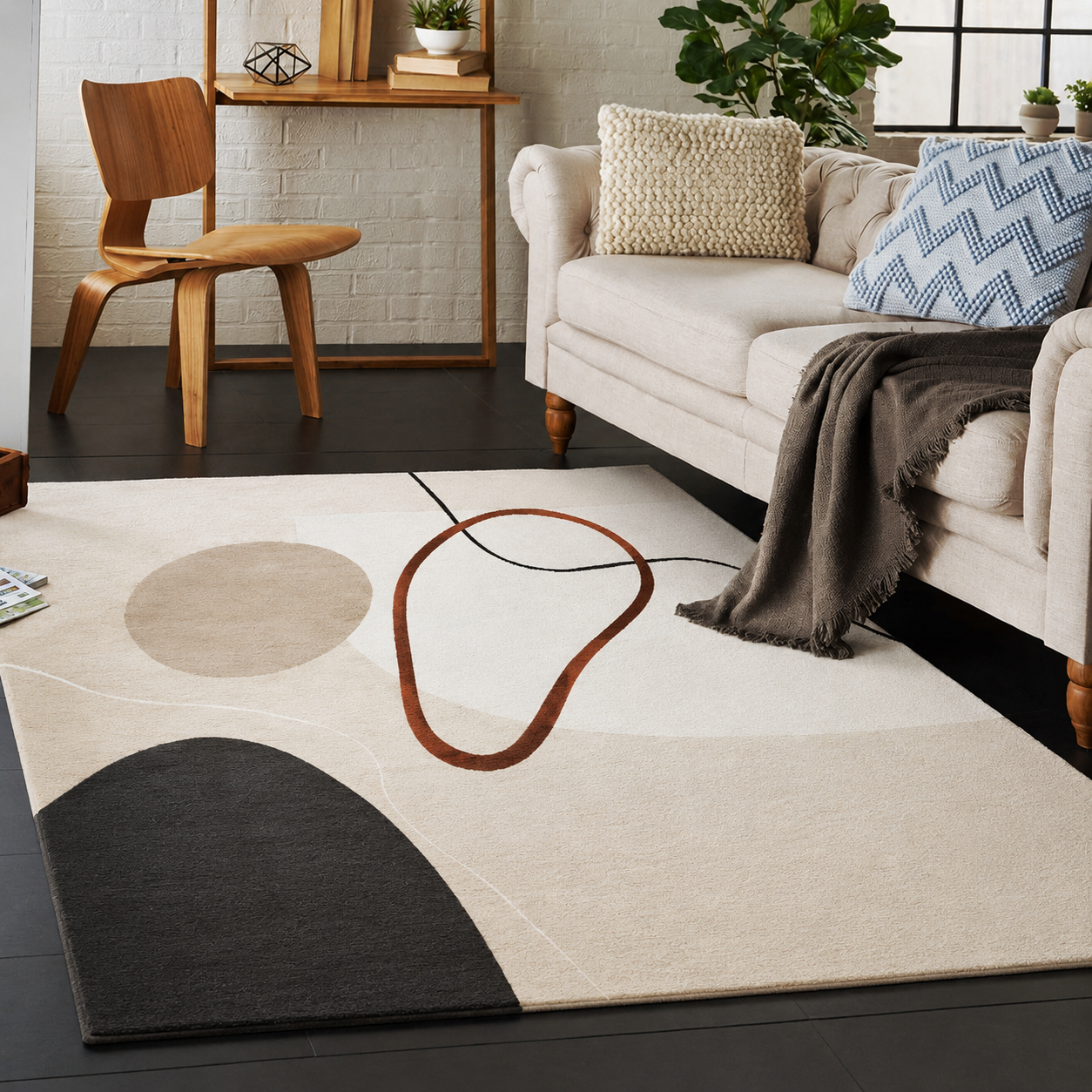 Rug with Colour Block Design Scandinavian Area Rug | Calvera