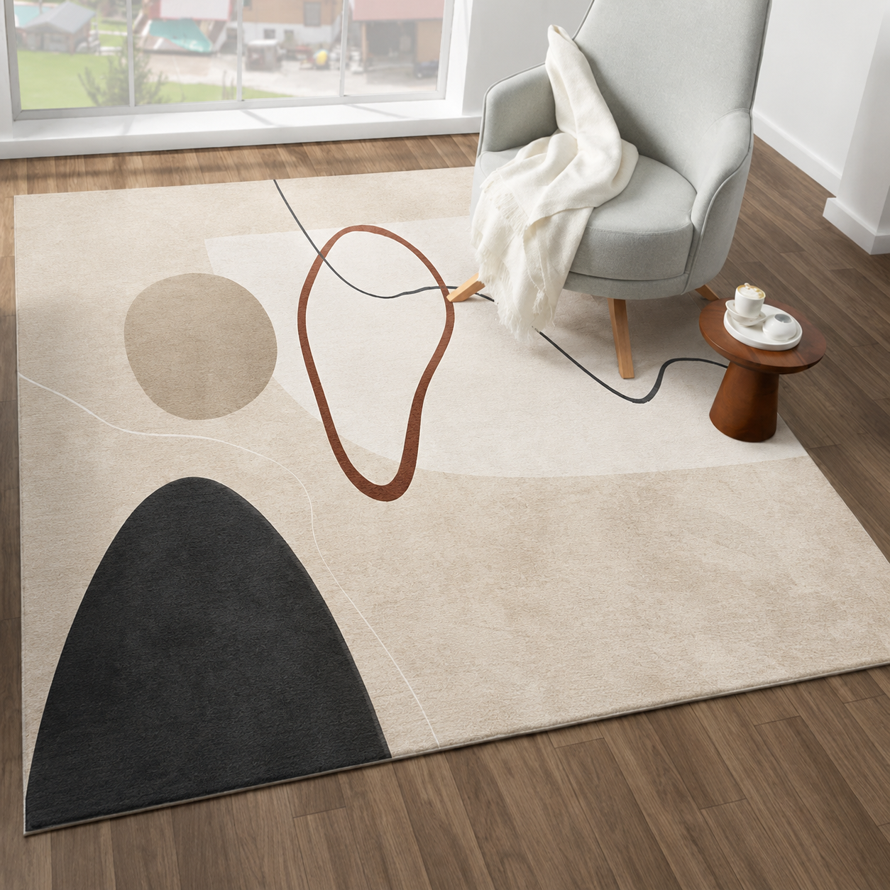 Rug with Colour Block Design Scandinavian Area Rug | Calvera