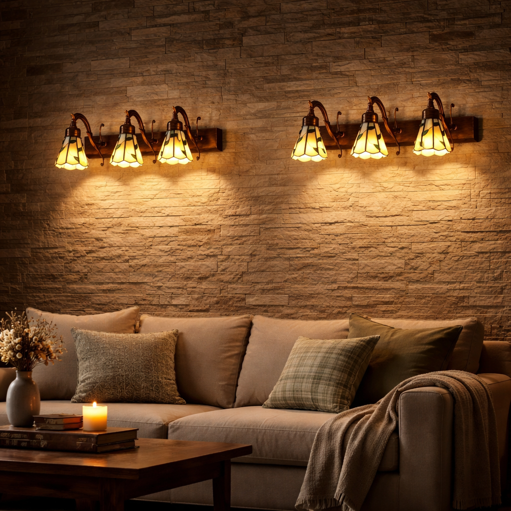 Rustic Stained Glass Leaf Vanity Wall Light Fixture | Luvida